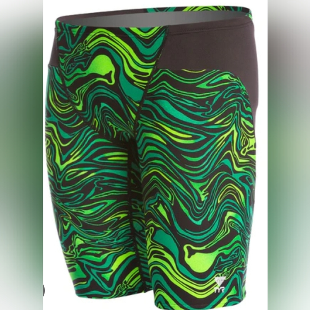 TYR Heat Wave Jammers Mens 32 Swimsuit Green Black Swim Shorts